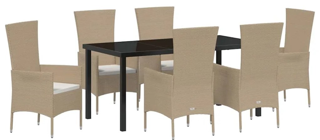 vidaXL Σέτ φαγητού για κήπο με μαξιλάρι 7 pcs Μπεζ συνθετικό ρατάν