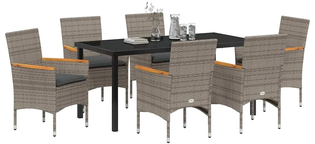 vidaXL Σέτ φαγητού για κήπο με μαξιλάρι 7 pcs Γκρι Πολυ ράταν