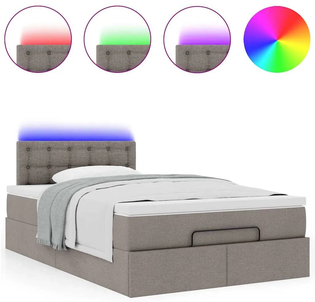 vidaXL Οθωμανικό κρεβάτι με στρώμα & LEDs Taupe 120x200cm ύφασμα