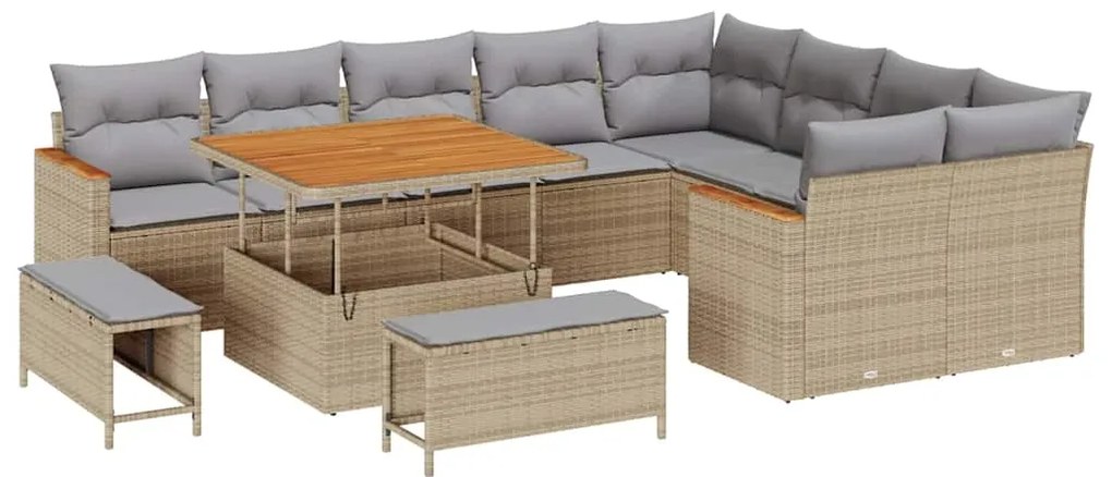 vidaXL Σετ Καναπέ Κήπου με μαξιλάρι 12 pcs Μπεζ Πολυ ράταν