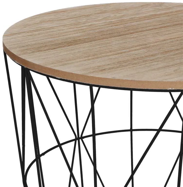 Βοηθητικό τραπέζι Kumi pakoworld mdf επιφάνεια oak και μέταλλο σε μαύρη απόχρωση Φ40x41εκ