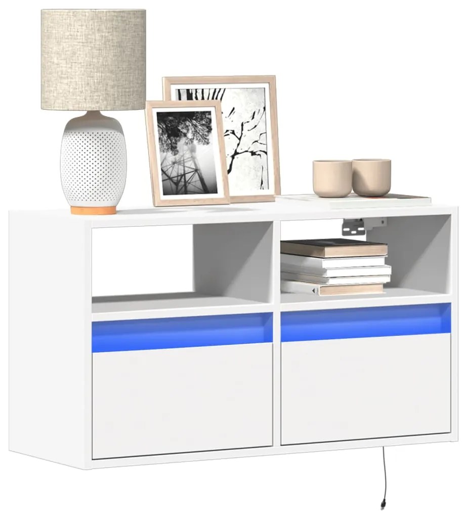 Έπιπλο Τοίχου Τηλεόρασης με LED Λευκό 80x31x45 εκ.