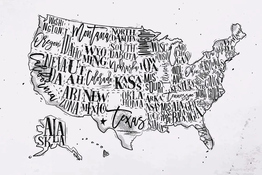 Εικόνα εκπαιδευτικό χάρτη των ΗΠΑ με επιμέρους πολιτείες σε αντίστροφη μορφή - 90x60