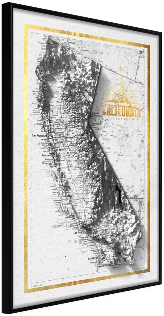 Αφίσα - Raised Relief Map: California - 30x45 - Μαύρο - Χωρίς πασπαρτού