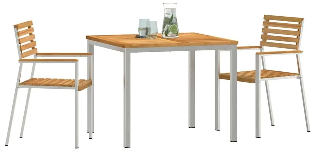 vidaXL Σέτ φαγητού για κήπο 3 pcs Καφέ Στερεό Ξύλο Τίκ