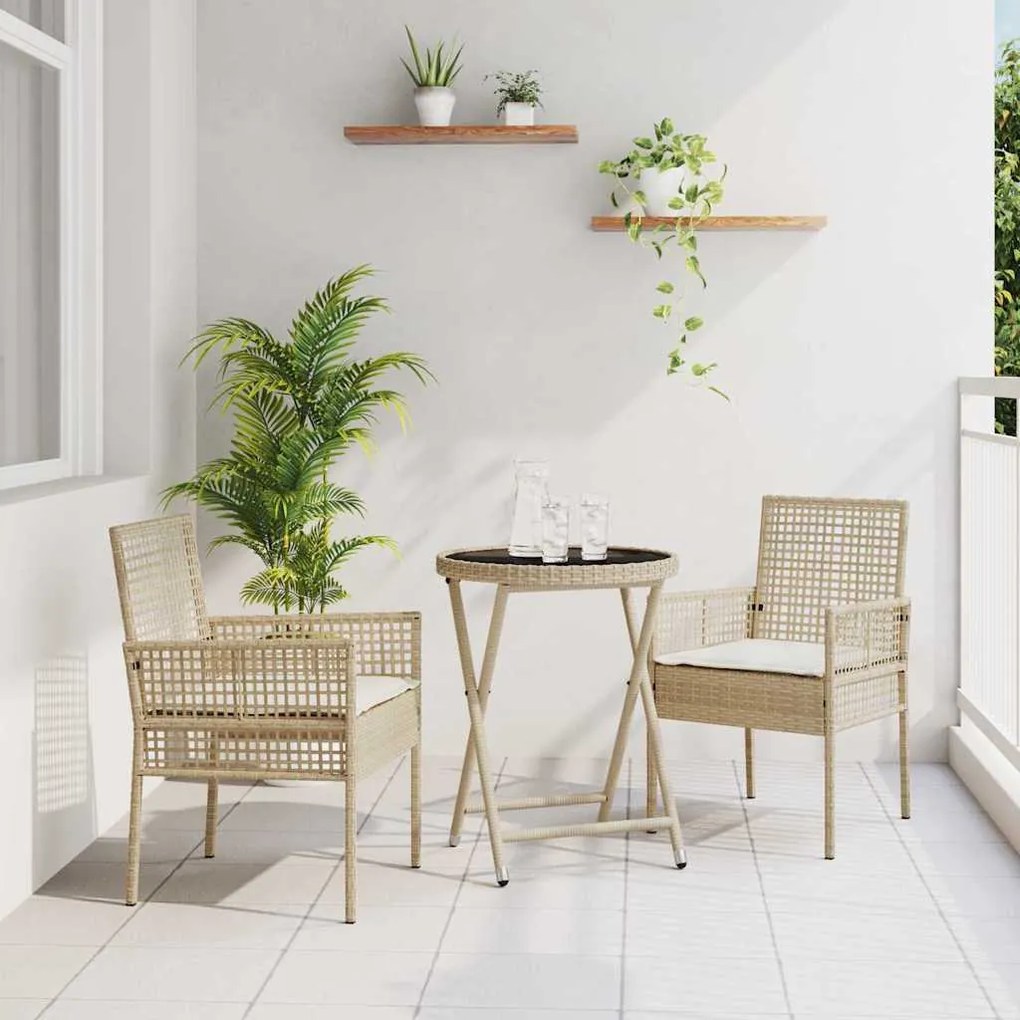 vidaXL Σετ Μπιστρό Κήπου 3 pcs Μπεζ Πολυ ράταν