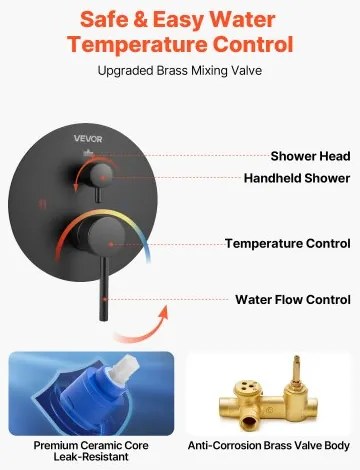 VEVOR Shower Faucet Set 8&quot; Round Rain Shower Head and Hand Set Matte Black