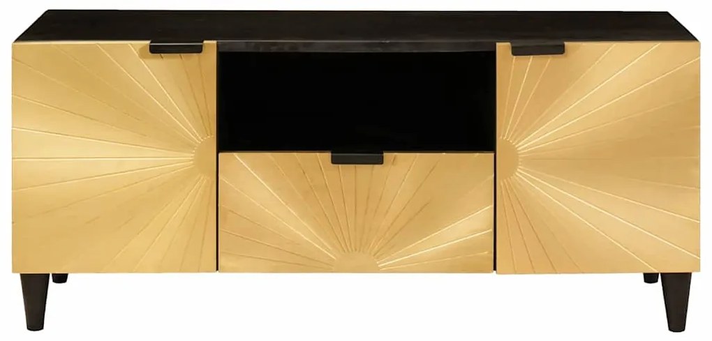 vidaXL Ντουλάπι TV Μαύρο και Χρυσό 105 x 33 x 46 εκ Μασίφ ξύλο μάνγκο