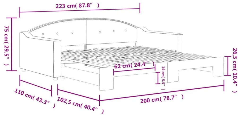 Καναπές Κρεβάτι Συρόμενος Σκούρο Γκρι 100 x 200 εκ. Υφασμάτινος - Γκρι