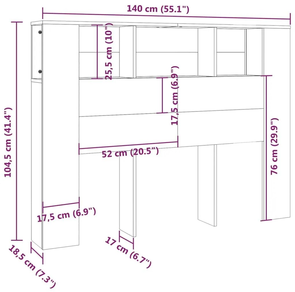 Κεφαλάρι Με Αποθηκευτικό Χώρο Γκρι Sonoma 140x18,5x104,5 εκ. - Γκρι