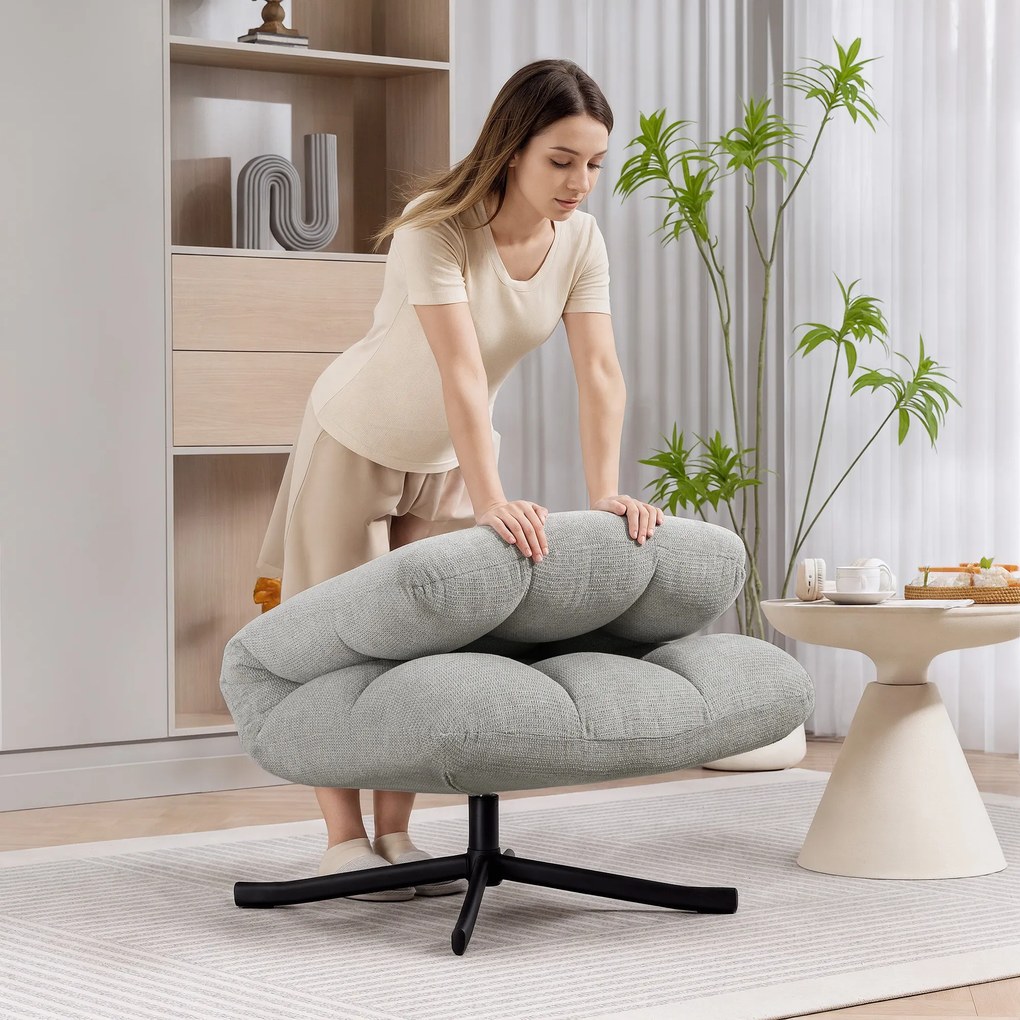 HOMCOM Πολυθρόνα Περιστρεφόμενη Πολυθρόνα Lounge με Φαρδύ Κάθισμα, αδιάβροχο ύφασμα τύπου Chenille, σταυρωτά ατσάλινα πόδια, ανοιχτό γκρι