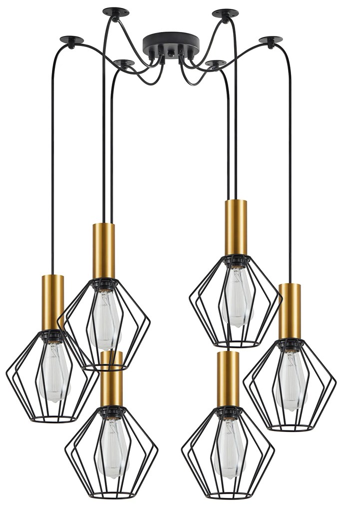 SE21-GM-4-BL6-GR1 ADEPT TUBE Gold Matt Pendant Black Metal Grid+