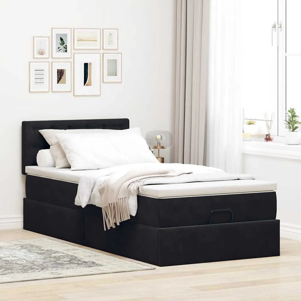 Οθωμανικό κρεβάτι με στρώμα Μαύρο 80x200cm Velvet 3311881