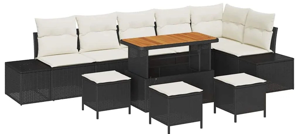vidaXL Σετ Καναπέ Κήπου με μαξιλάρι 10 pcs Μαύρο Πολυ ράταν