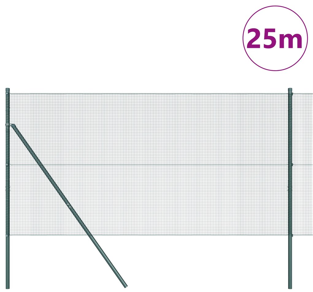 vidaXL Συγκολλητό Πλέγμα με 13 Δοκούς Πράσινο 1.4x25 μ Χάλυβα