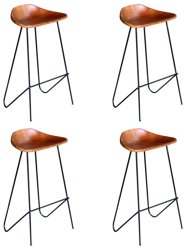 vidaXL Σκαμπό Μπαρ 4 τεμ. Καφέ από Γνήσιο Δέρμα