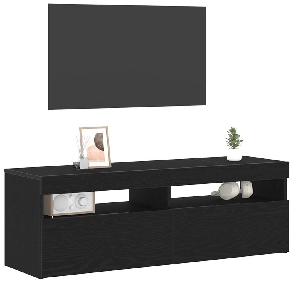vidaXL Ντουλάπα τηλεόρασης με LED Μαύρη Δρύς 120x35x40 εκ. Επεξεργασμένο ξύλο