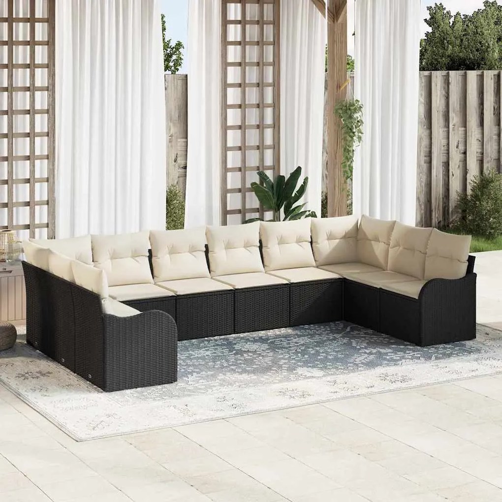 vidaXL Σετ Καναπέ Κήπου με μαξιλάρι 10 pcs Μαύρο Πολυ ράταν