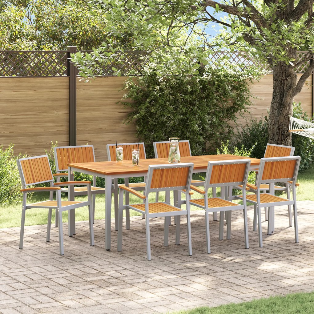 vidaXL Σέτ φαγητού για κήπο 9 pcs Γκρι και καφέ 200 x 90 x 75 cm