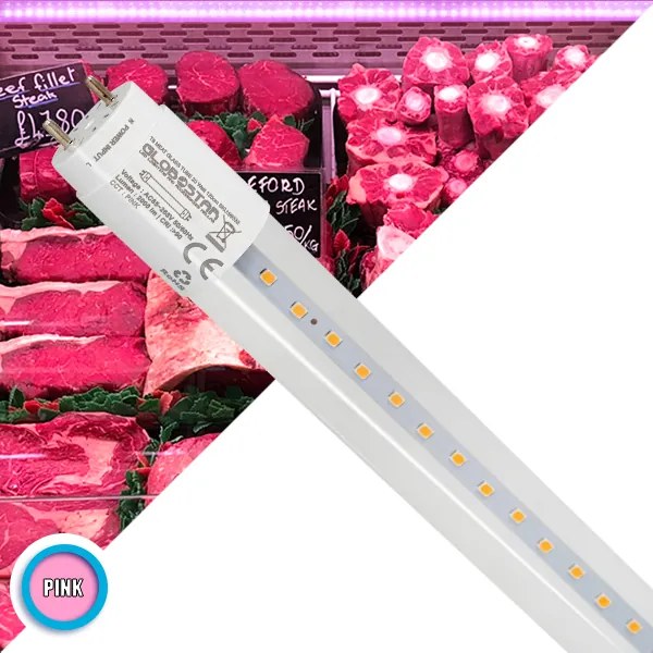 GloboStar 99332 Λάμπα Σωλήνας Τύπου Φθορίου T8 Linear 120cm LED SMD 2835 20W 2000 lm 320° AC 85-265V IP20 CRI ≥90 Ροζ Ειδική για Κρεοπωλείο