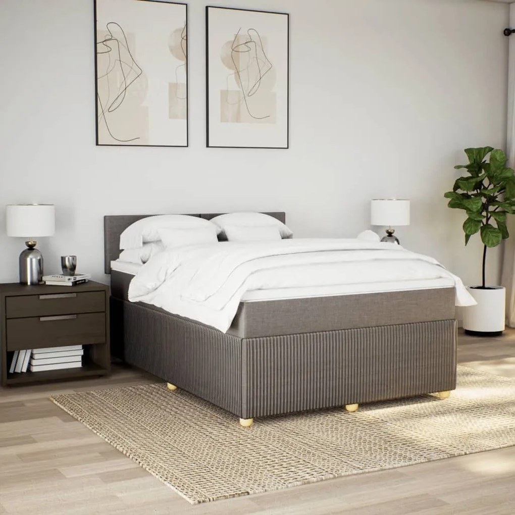 Κρεβάτι Boxspring με Στρώμα Taupe 160x200 εκ. Υφασμάτινο - Μπεζ-Γκρι