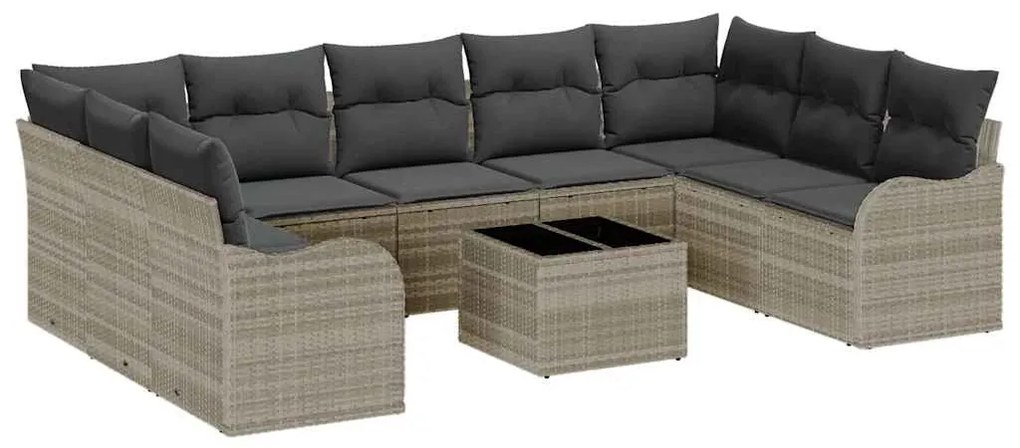 vidaXL Σετ Καναπέ Κήπου με μαξιλάρι 10 pcs Ανοιχτό γκρι Πολυ ράταν