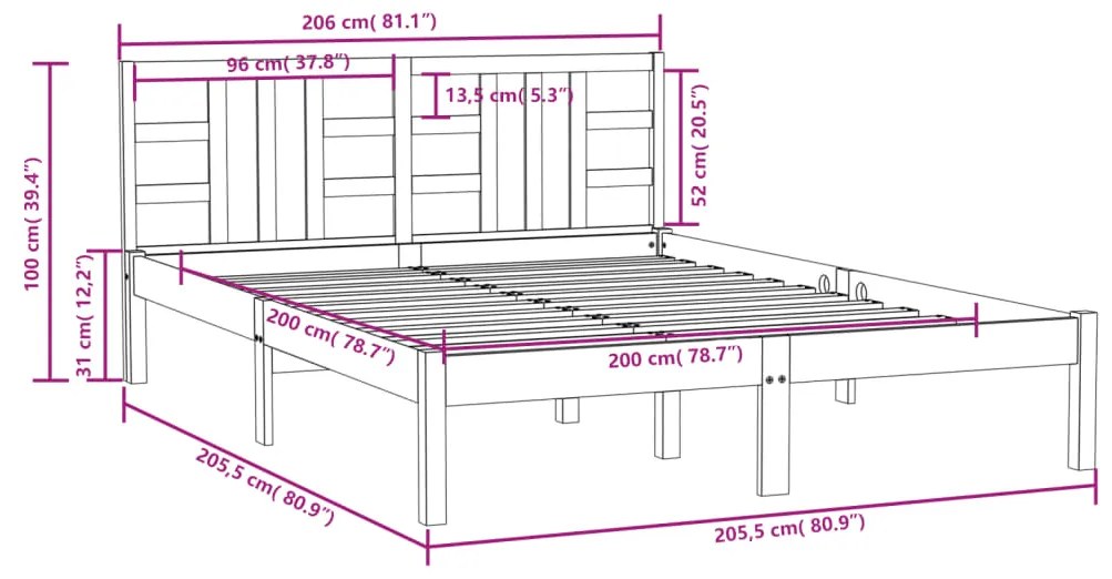 vidaXL Πλαίσιο Κρεβατιού Λευκό 200 x 200 εκ. από Μασίφ Ξύλο