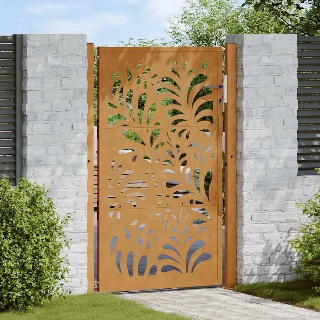 vidaXL Πύλη κήπου 105x155 cm από καιρικό χάλυβα με σχέδιο κύματος