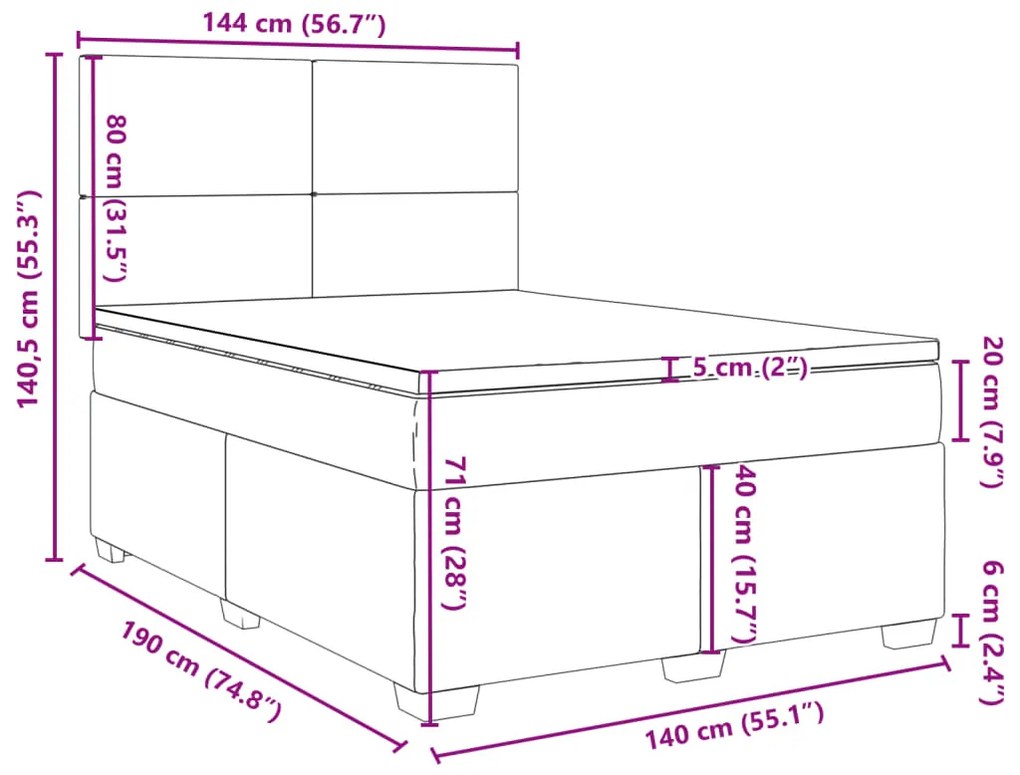 Κρεβάτι Boxspring με Στρώμα Κρεμ 140x190 εκ. Υφασμάτινο - Κρεμ