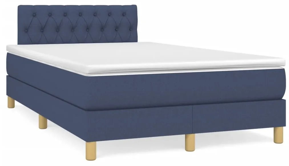 Κρεβάτι Boxspring με Στρώμα Μπλε 120x190 εκ. Υφασμάτινο - Μπλε