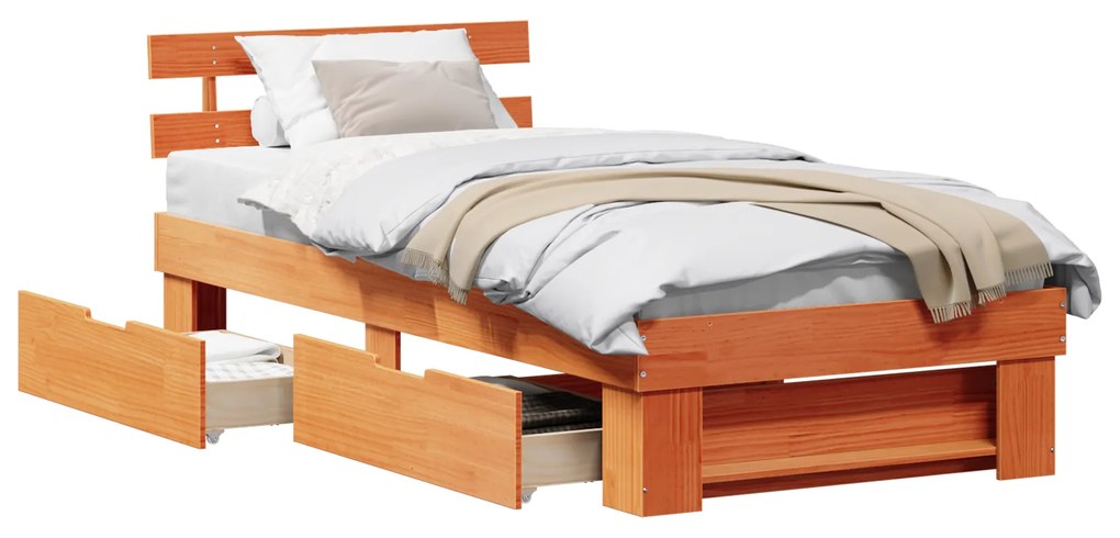 vidaXL Σκελετός Κρεβατιού Καφέ κεριού 90 x 190 cm Μασίφ ξύλο πεύκου