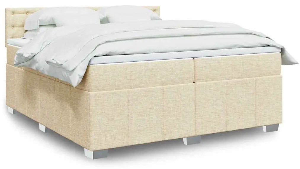 Κρεβάτι Boxspring με Στρώμα Κρεμ 200x200 εκ. Υφασμάτινο