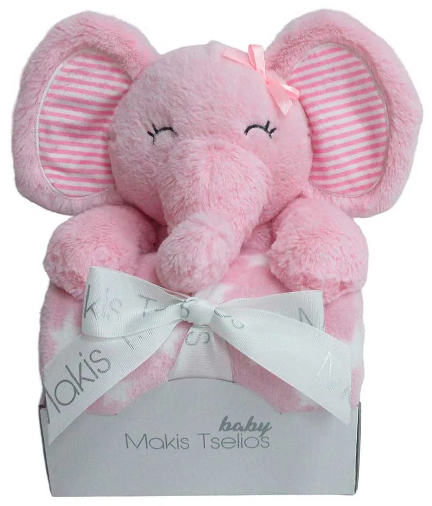 Κουβέρτα Fleece Αγκαλιάς (80x110) + Λούτρινο Makis Tselios Elephant Pink