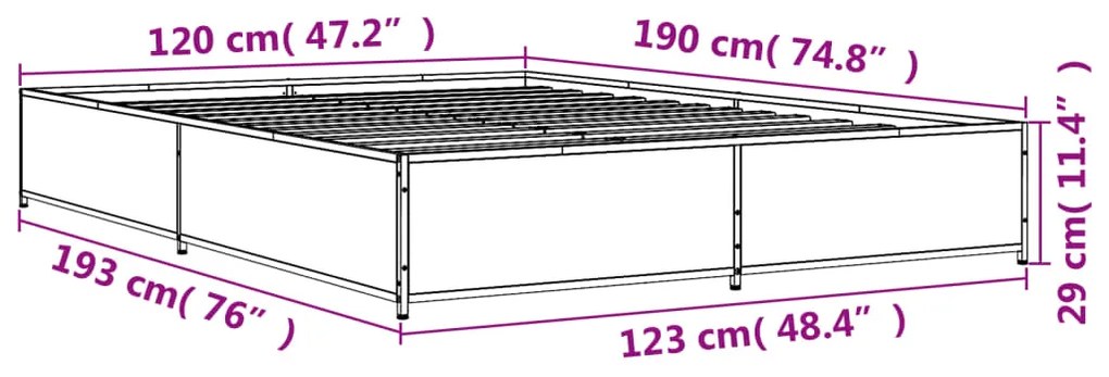 Πλαίσιο Κρεβατιού Γκρι Sonoma 120 x 190εκ. Επεξ. Ξύλο &amp; Μέταλλο - Γκρι