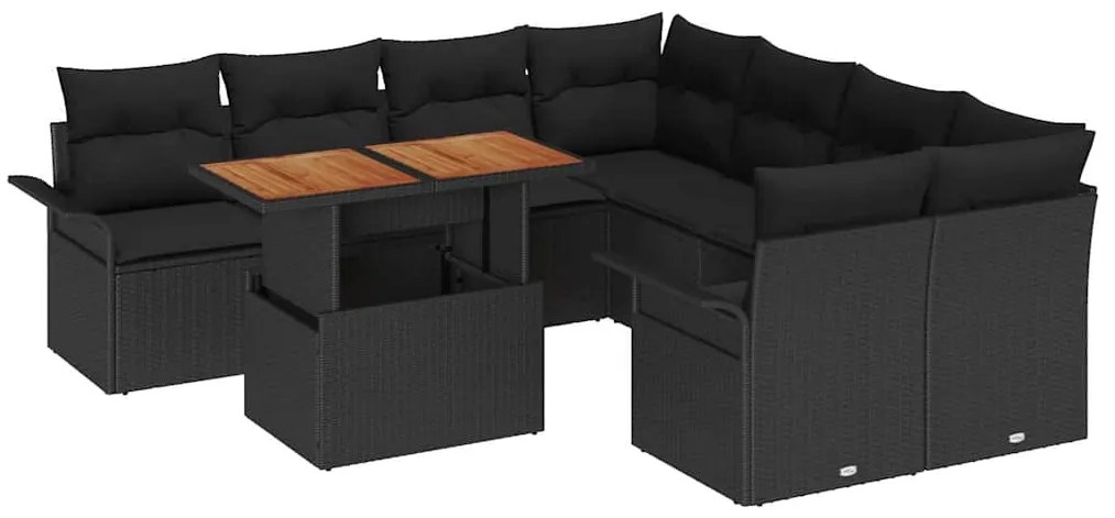 vidaXL Σετ Καναπέ Κήπου με μαξιλάρι 9 pcs Μαύρο