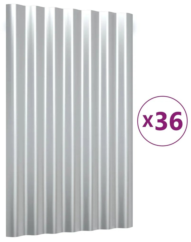 vidaXL Πάνελ Οροφής 36 τεμ. Ασημί 60 x 36 εκ. Γαλβανισμένος χάλυβας