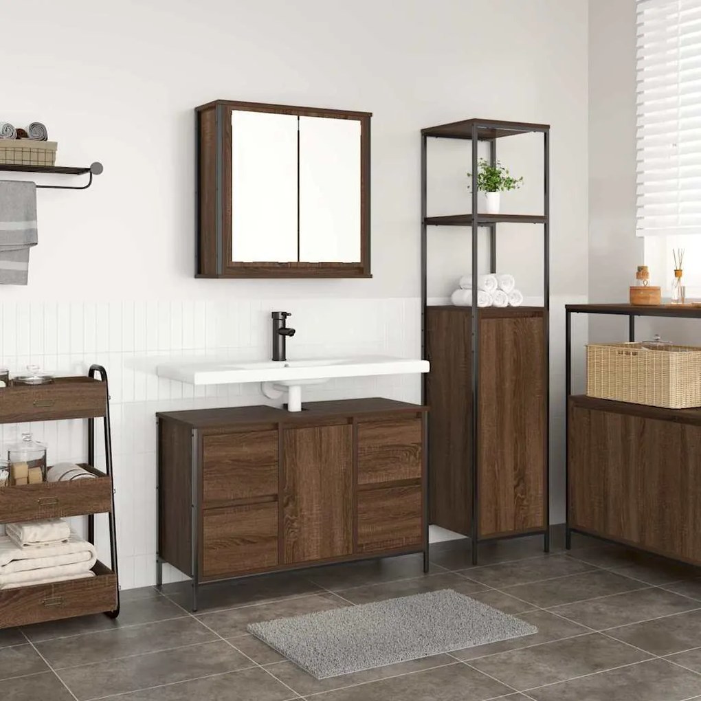 vidaXL Σετ Επίπλων Μπάνιου 2 pcs Καφέ δρυς και Μαύρο 36 x 35 x 165 εκ