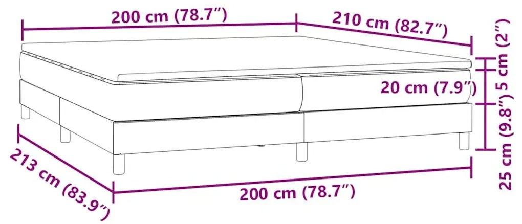 Κρεβάτι Boxspring με Στρώμα Σκούρο Γκρι 200x210 εκ. Βελούδινο - Γκρι