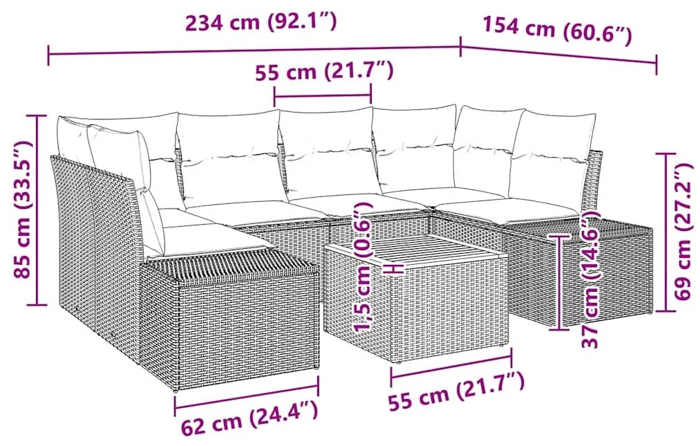 vidaXL Σετ Καναπέ Κήπου 7 pcs Beige, ανοιχτό γκρι