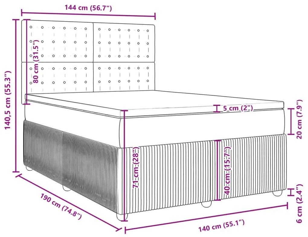 Κρεβάτι Boxspring με Στρώμα Σκούρο Γκρι 140x190 εκ. Υφασμάτινο - Γκρι