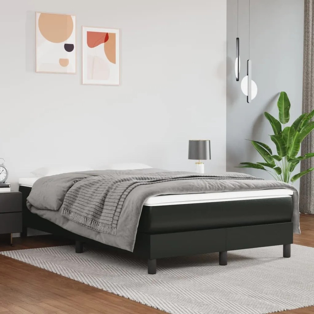 vidaXL Κρεβάτι Boxspring με Στρώμα Μαύρο 120 x 200 εκ. Συνθετικό Δέρμα