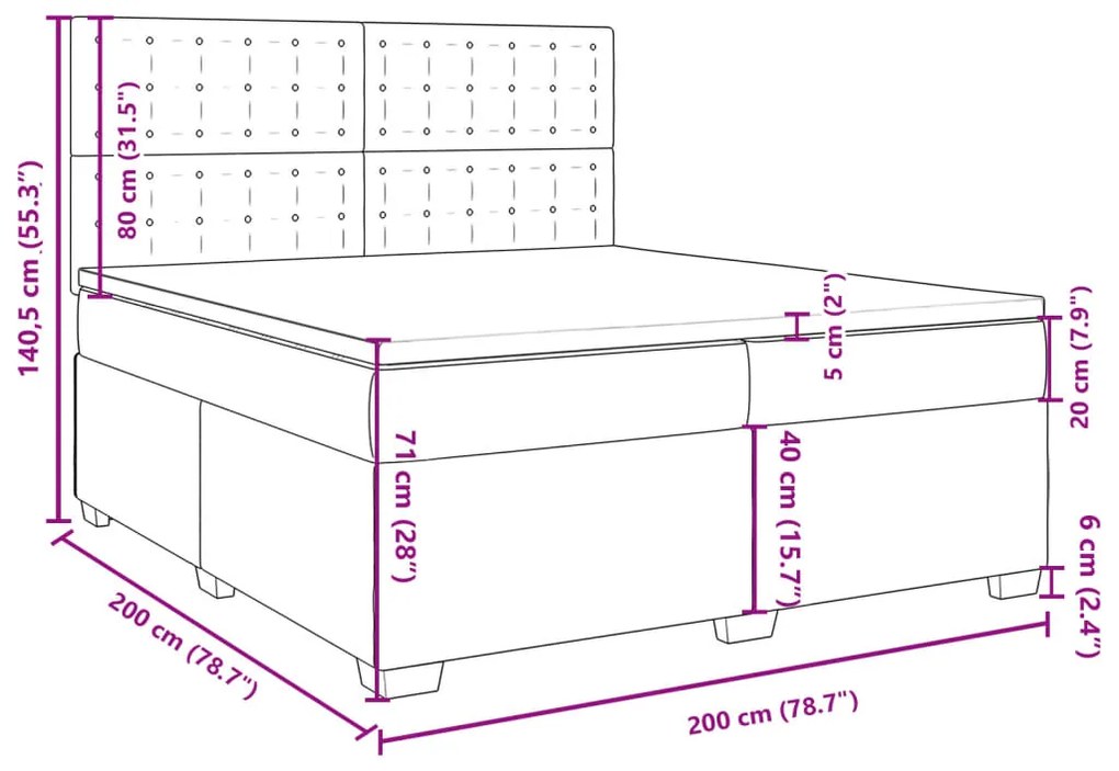 Κρεβάτι Boxspring με Στρώμα Σκούρο Γκρι 200x200 εκ. Υφασμάτινο - Γκρι