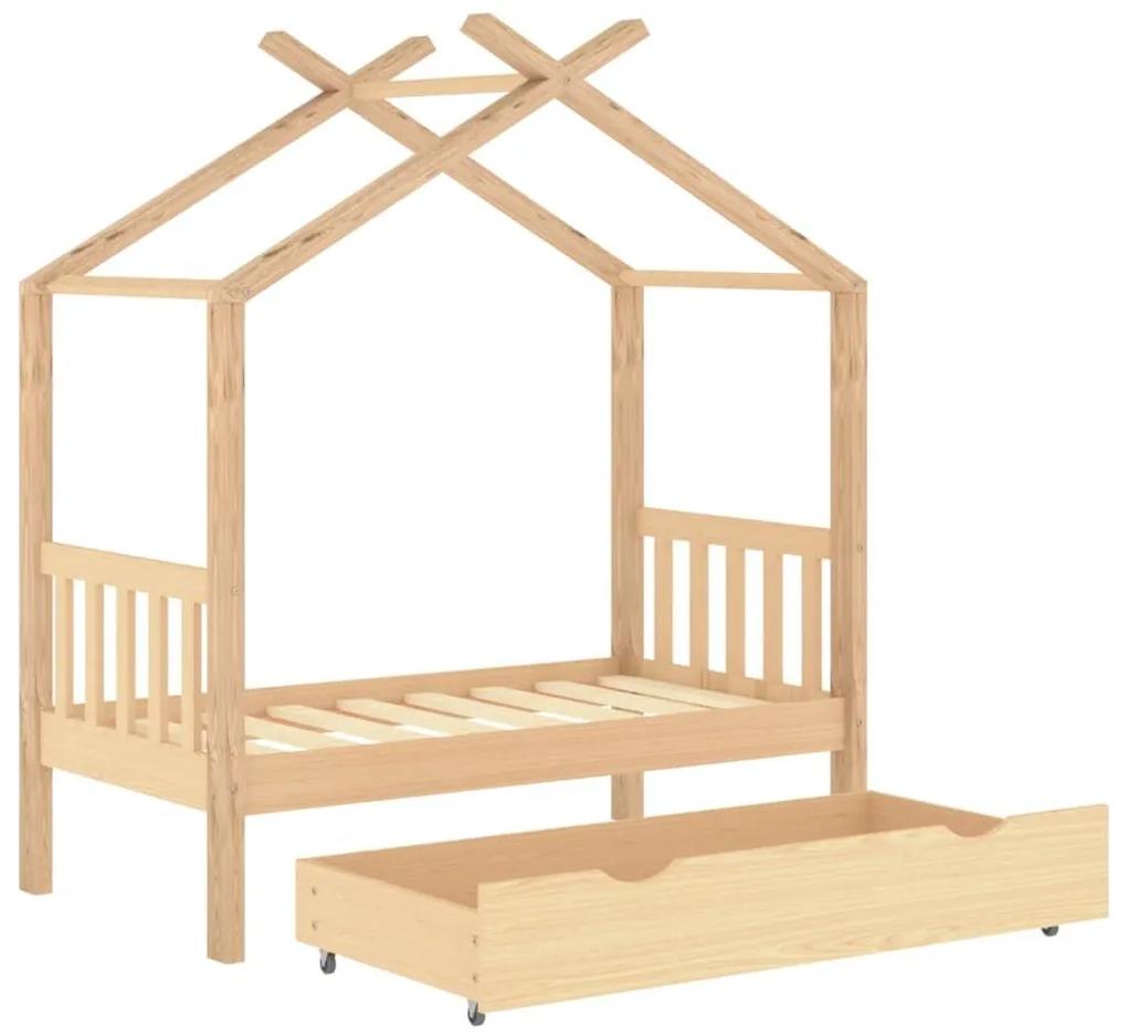 Πλαίσιο Κρεβατιού Παιδικό με Συρτάρι 70x140εκ Μασίφ Ξύλο Πεύκου - Καφέ
