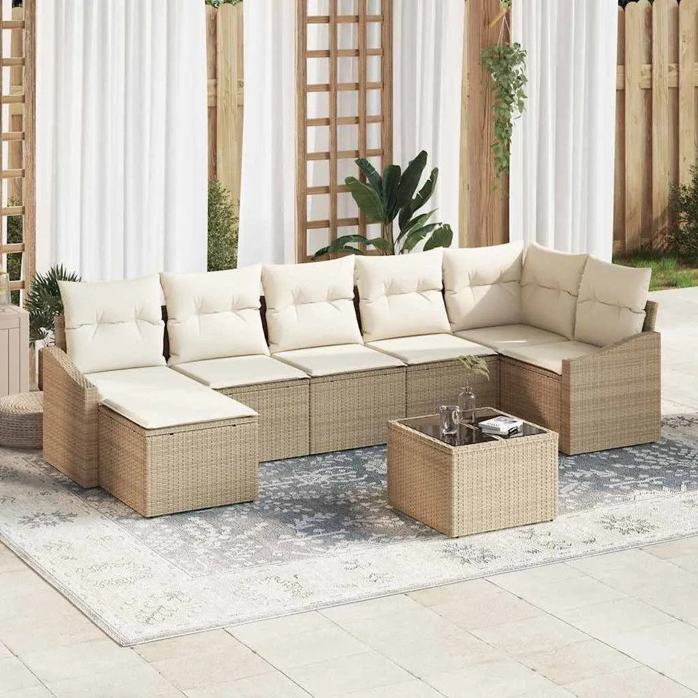 vidaXL Σετ Καναπέ Κήπου 8 pcs Μπεζ Πολυ ράταν