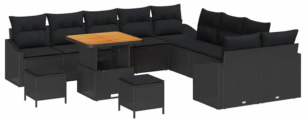 vidaXL Σετ Καναπέ Κήπου με μαξιλάρι 13 pcs Μαύρο Πολυ ράταν