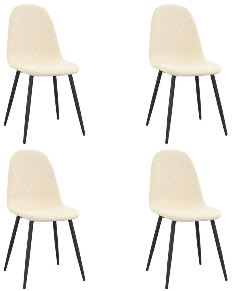 Καρέκλες Τραπεζαρίας 4 τεμ. Κρεμ Λευκές Βελούδινες - Λευκό