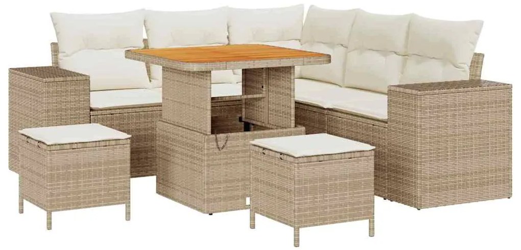 vidaXL Σετ Καναπέ Κήπου με μαξιλάρι με αποθήκευση 8 pcs Μπεζ και Κρέμα