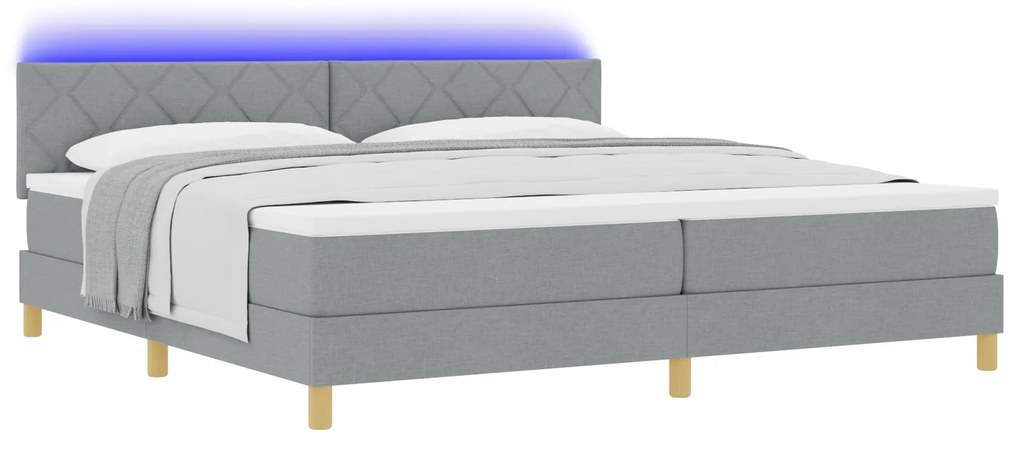 vidaXL Κρεβάτι με Στρώμα & LED Ανοιχτό Γκρι 200x200 εκ. Ύφασμα