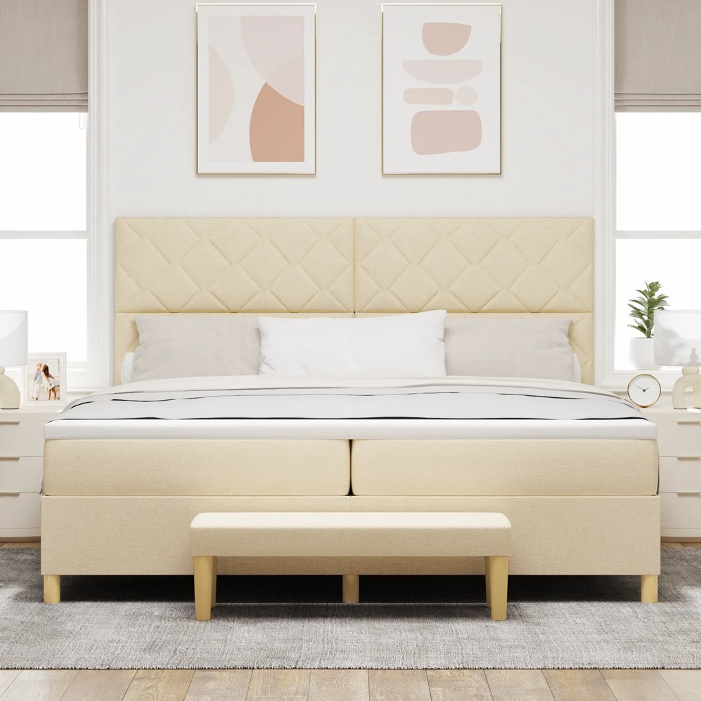 vidaXL Κρεβάτι με ελατήρια με στρώμα Κρεμ 200 x 200 cm ύφασμα