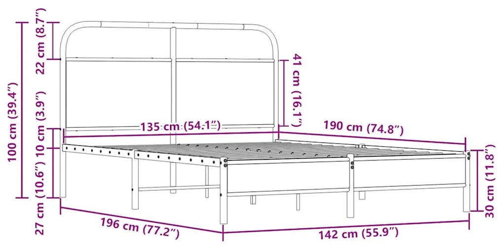 Πλαίσιο Κρεβατιού Χωρ. Στρώμα Sonoma Δρυς 135x190εκ. Επ. Ξύλο - Καφέ